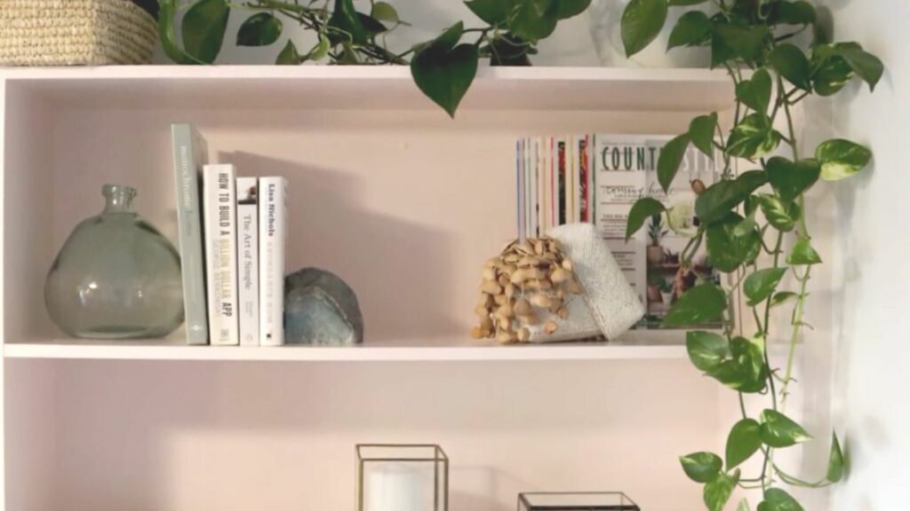 soft pink shelves in the DIY makeover